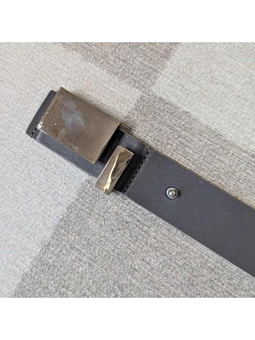 Lafayette 148 leather belt w/ architectural chrome buckle